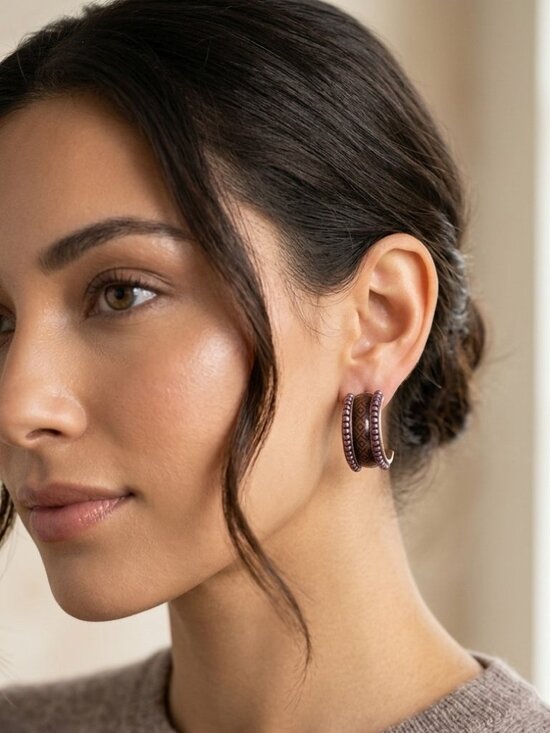 Source Unknown Jewelry - Half Round Hoop Earrings Deep Purple Gold